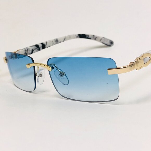 Men Sunglasses Hip Hop Gold Blue Lens Marble Arms Fashion Retro Shades Quevo New - Picture 4 of 4